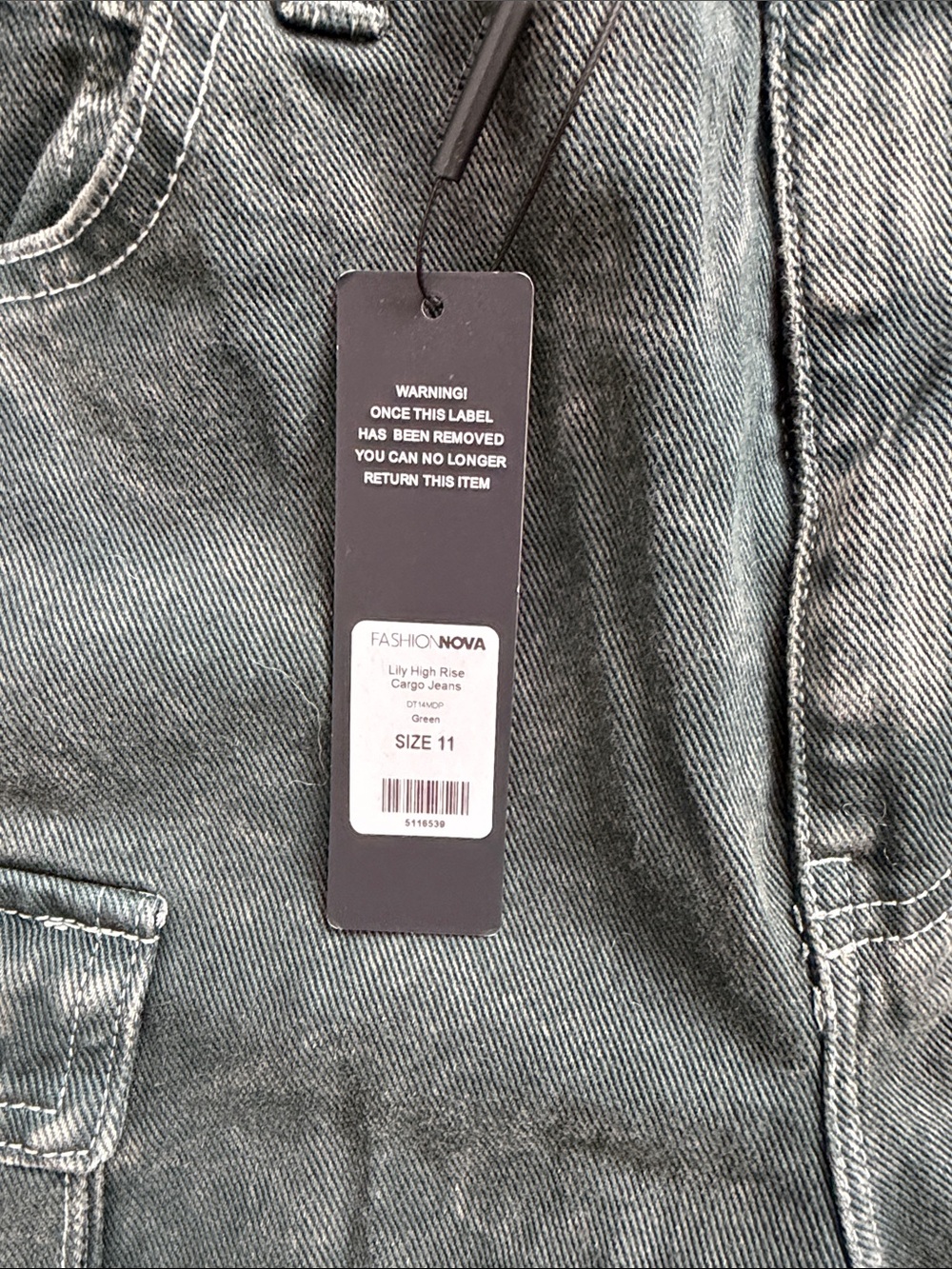 Fashion Nova Washed Olive Green Wide-Leg Cargo Jeans - Picture 2 of 2